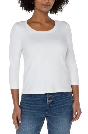 Liverpool 3/4 Sleeve Scoop Neck Knit Tee White