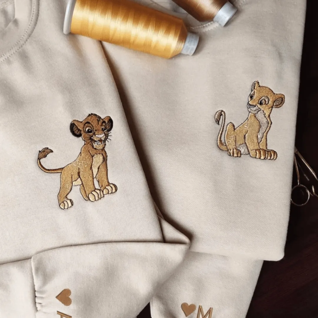 Matching Couple Hoodies - Lion Custom Embroidered Couples Matching Hoodies