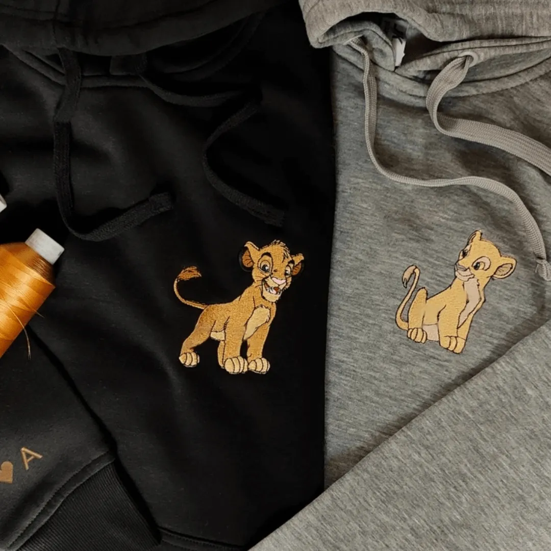 Matching Couple Hoodies - Lion Custom Embroidered Couples Matching Hoodies