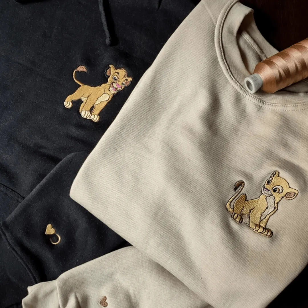 Matching Couple Hoodies - Lion Custom Embroidered Couples Matching Hoodies