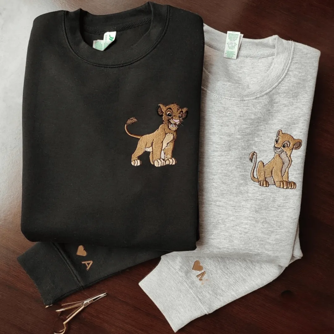 Matching Couple Hoodies - Lion Custom Embroidered Couples Matching Hoodies