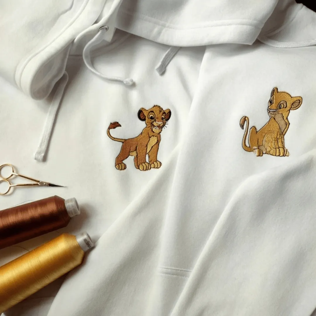 Matching Couple Hoodies - Lion Custom Embroidered Couples Matching Hoodies