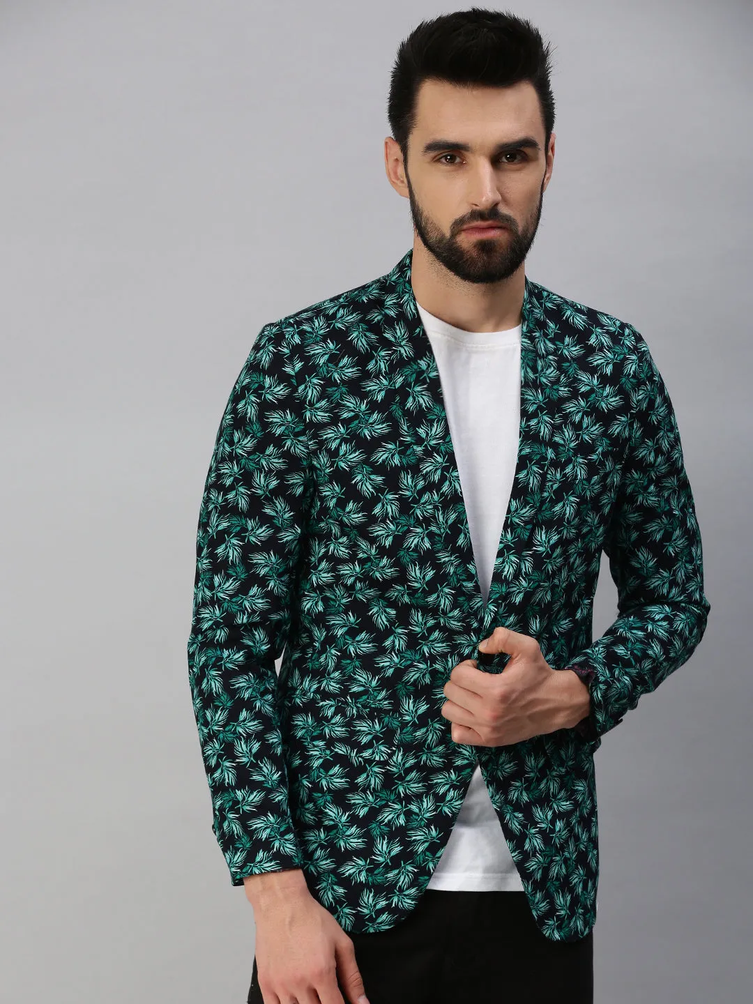 Men Green Printed Party Blazers