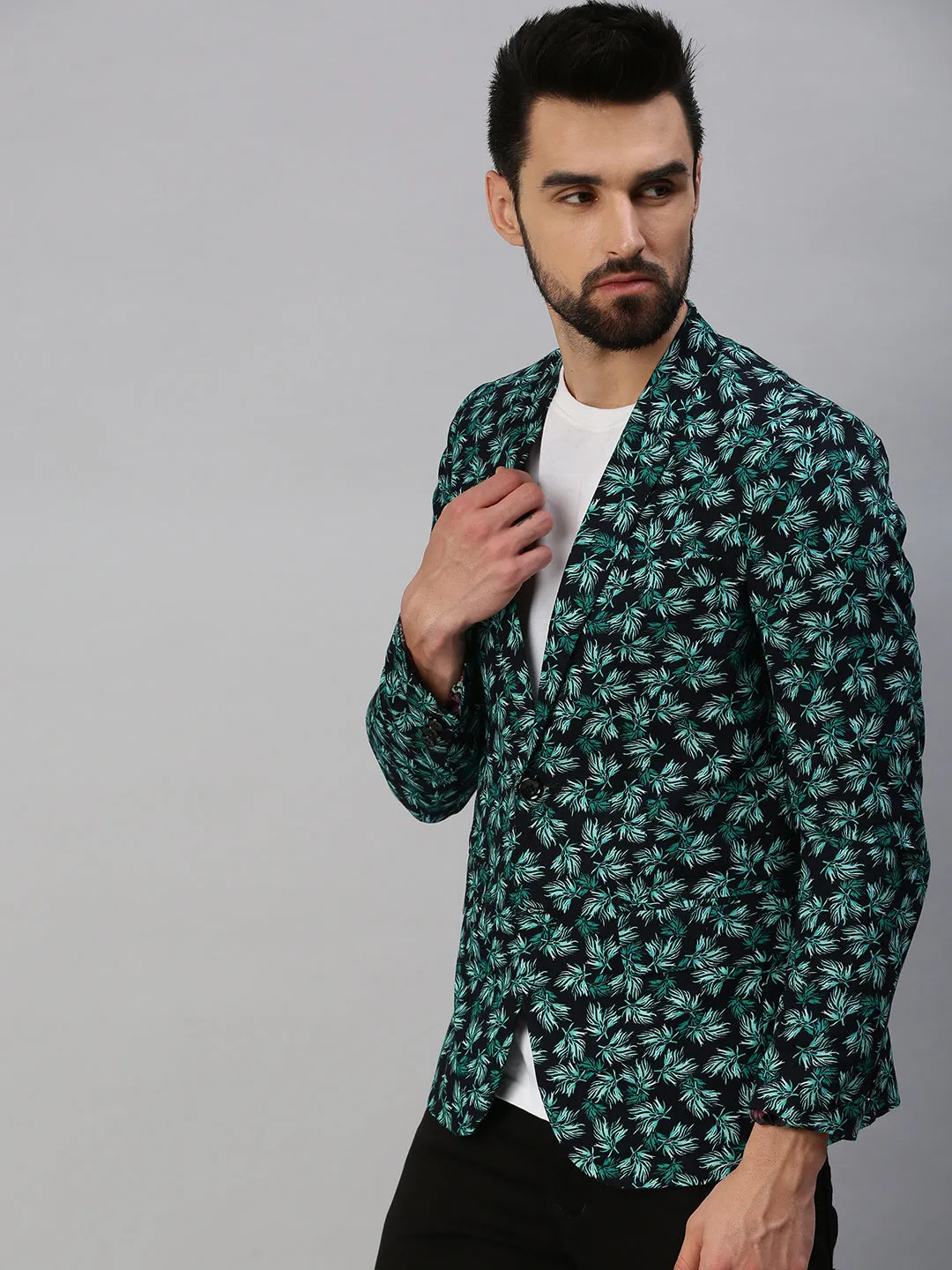 Men Green Printed Party Blazers