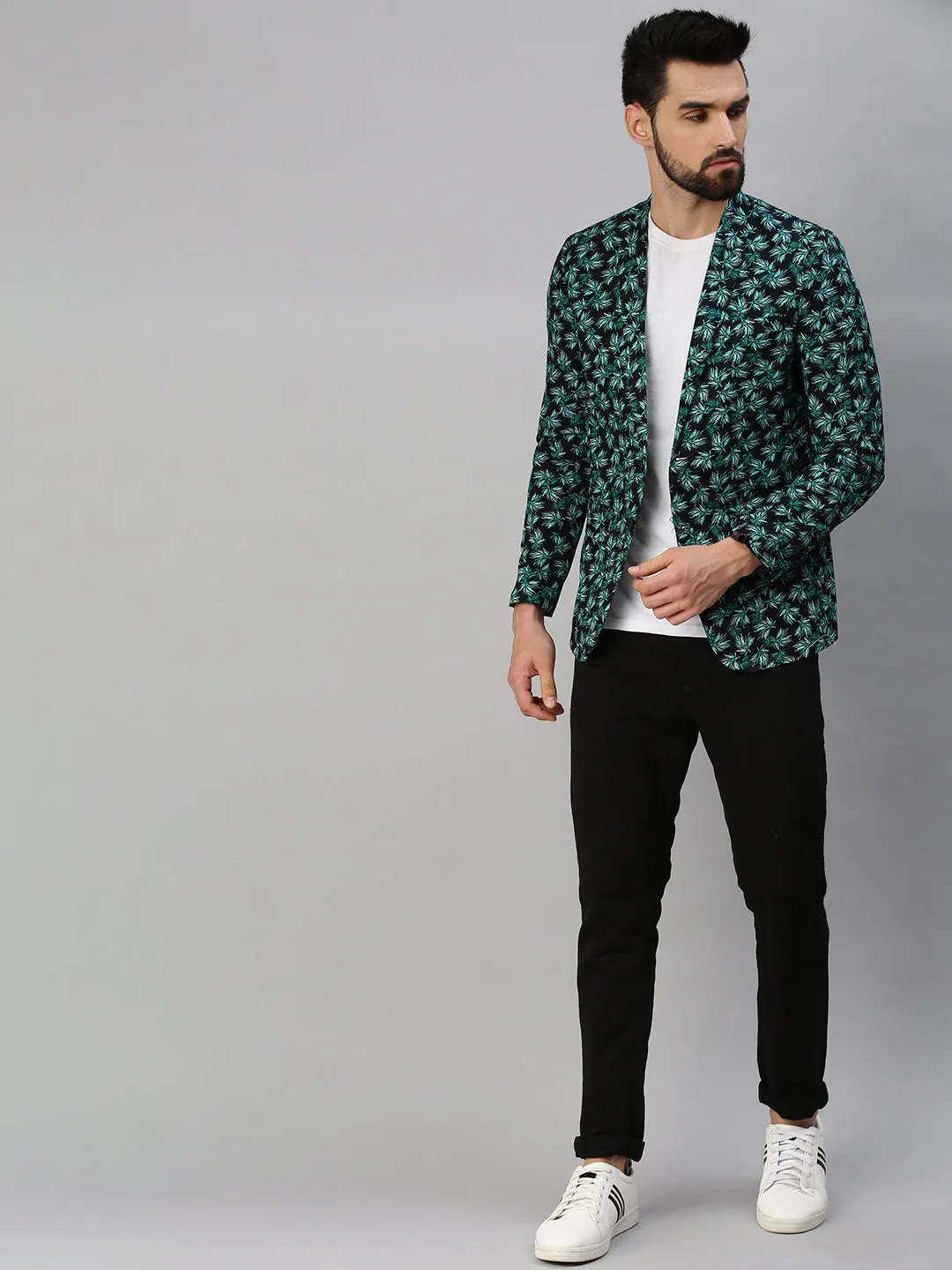 Men Green Printed Party Blazers