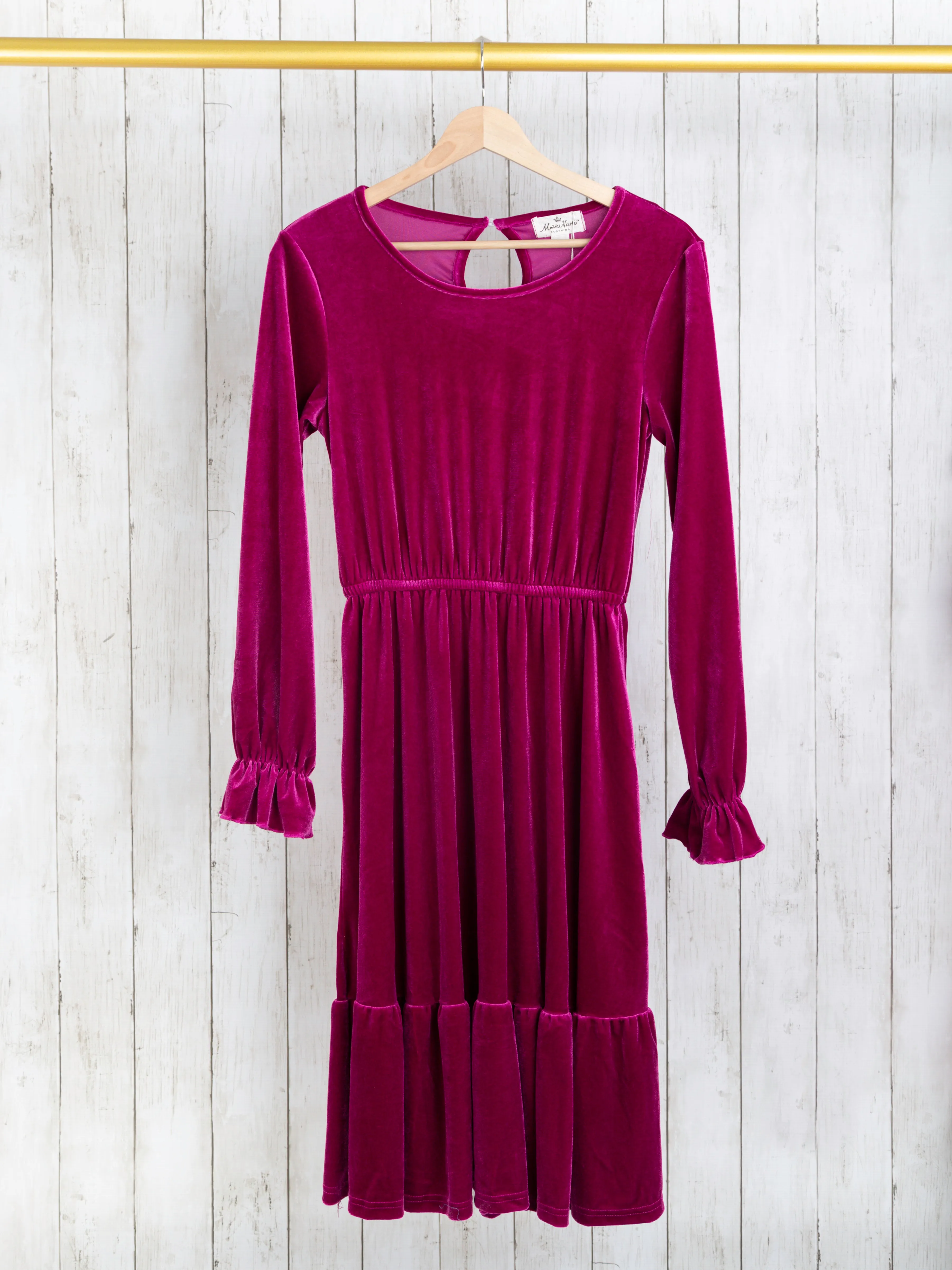 Mom & Me Velvet Magenta Ruffle Dress