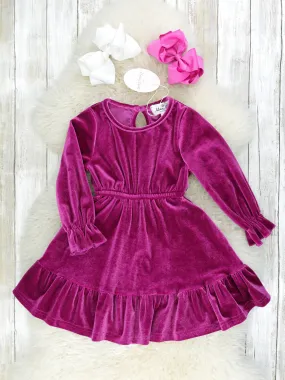 Mom & Me Velvet Magenta Ruffle Dress