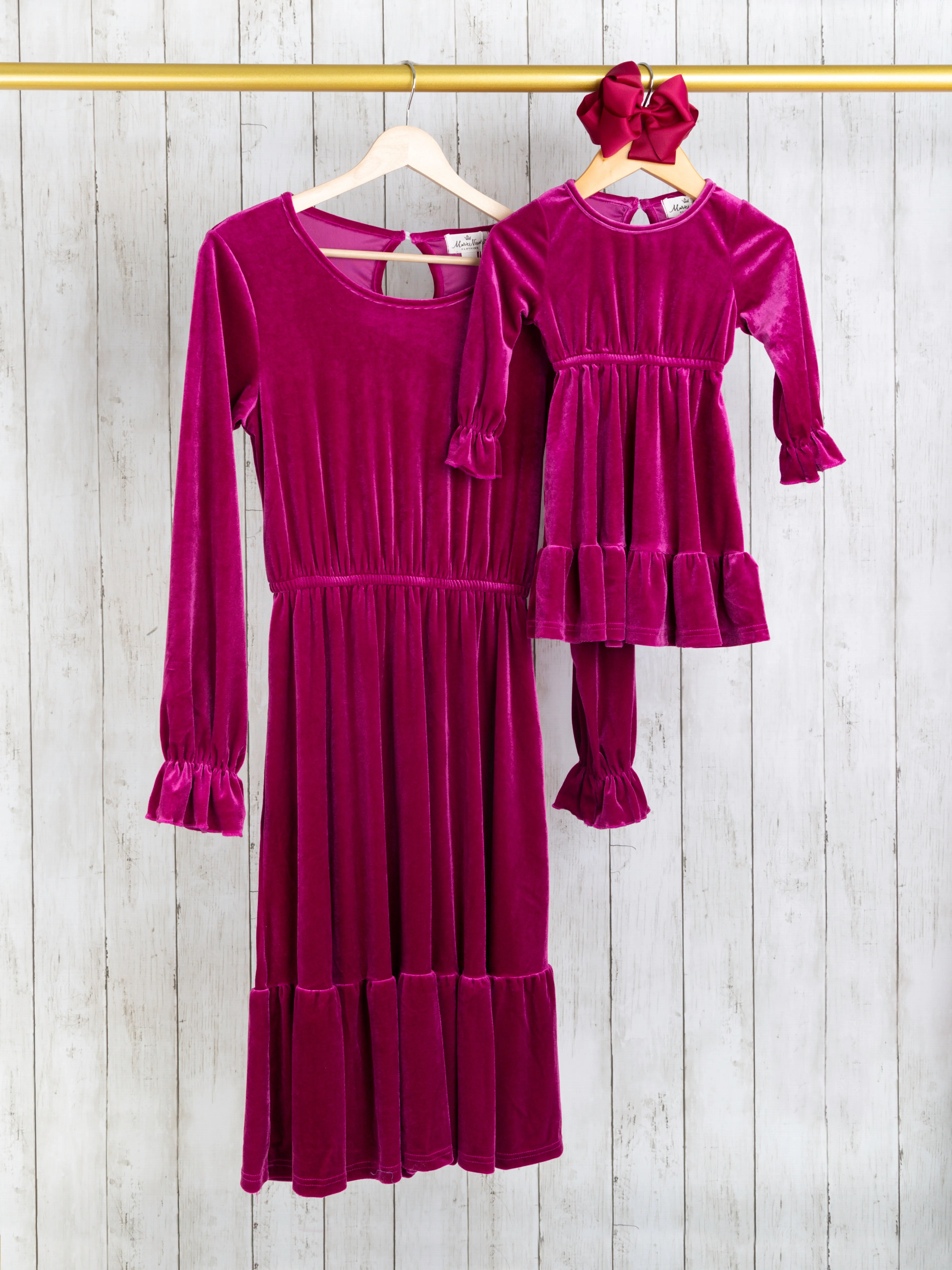 Mom & Me Velvet Magenta Ruffle Dress