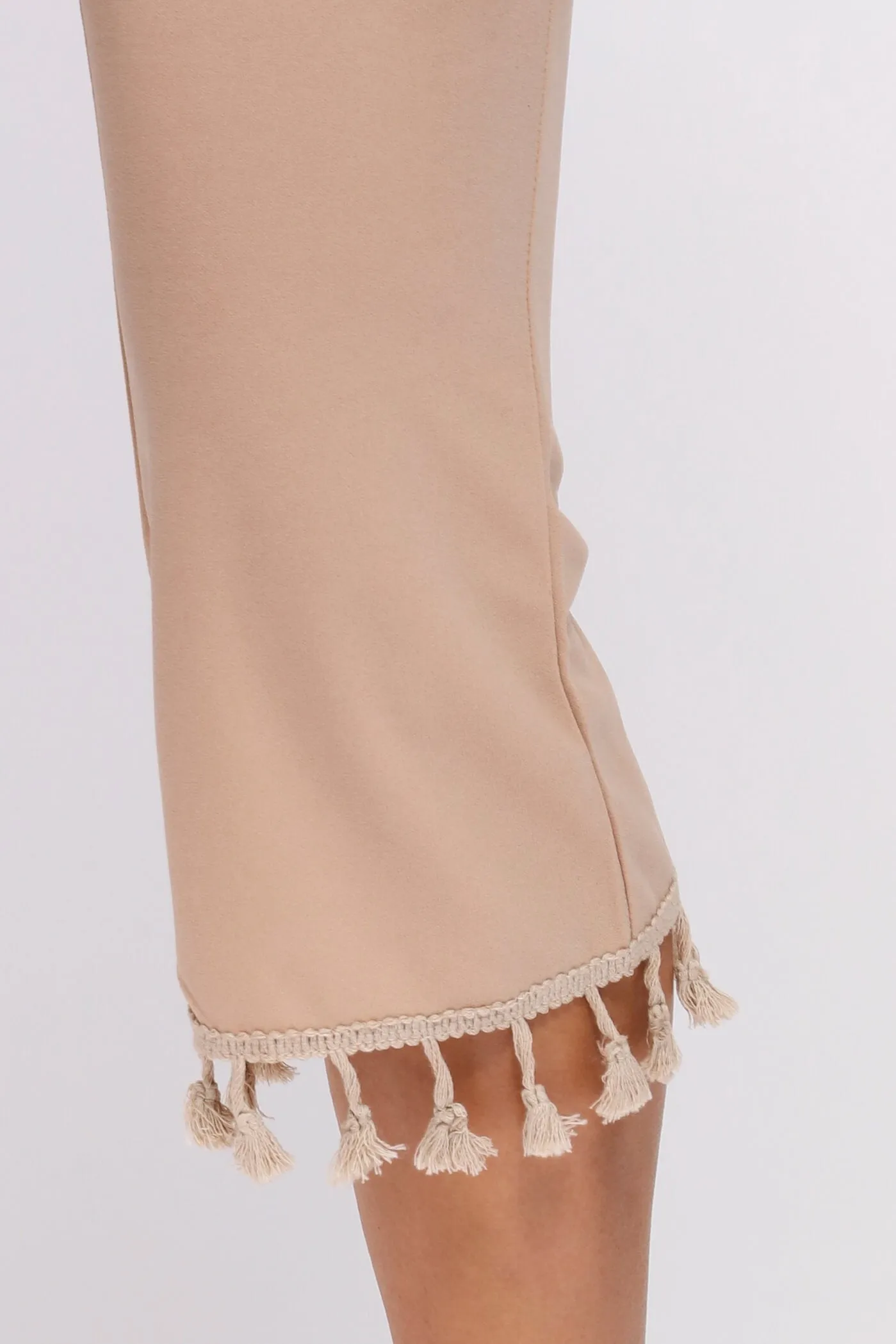 Nude Tassel Hem Cropped Trousers