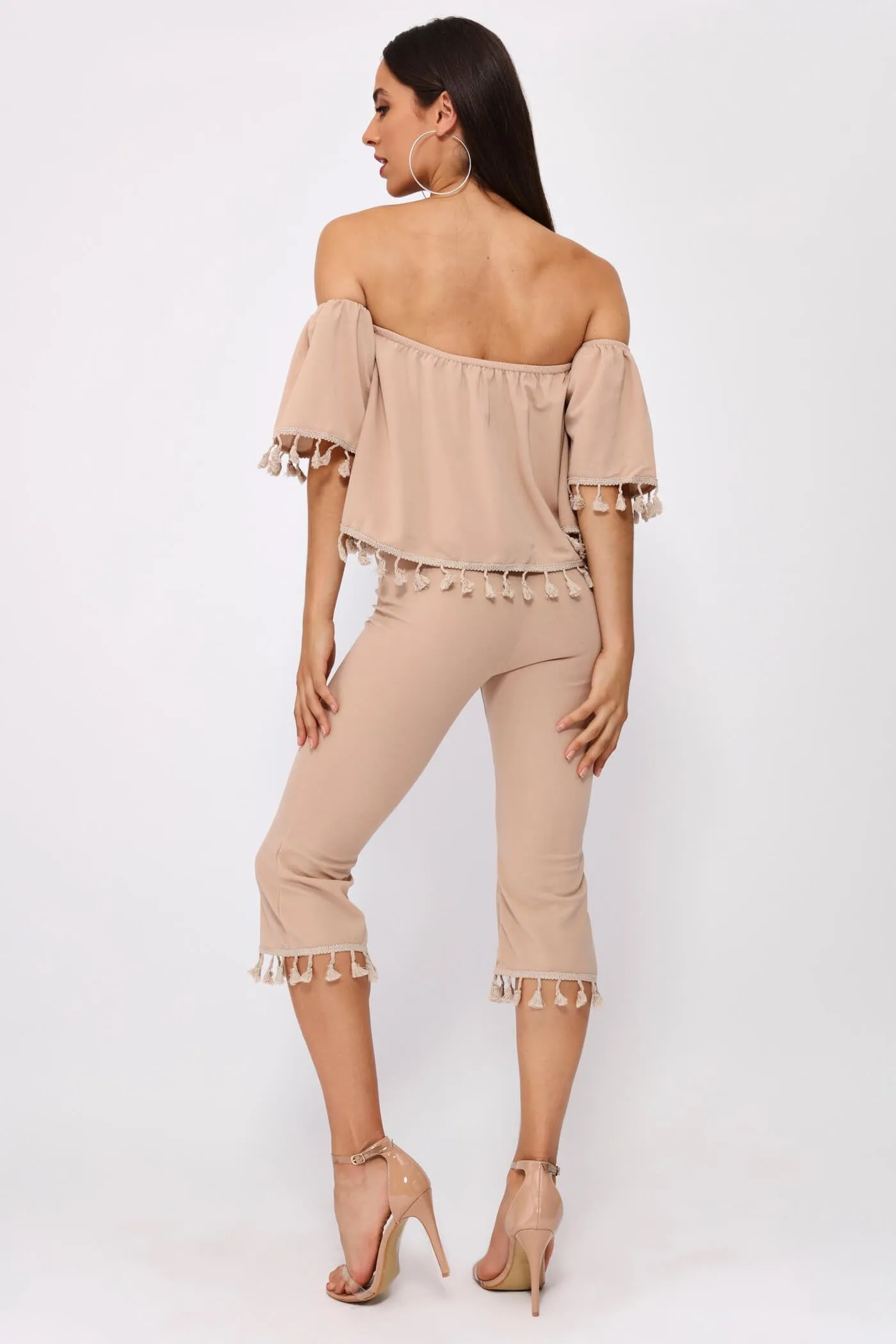 Nude Tassel Hem Cropped Trousers