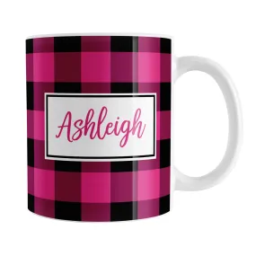 Personalized Name Pink and Black Buffalo Plaid Mug