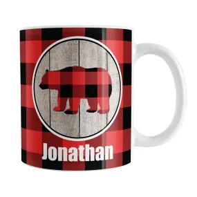 Personalized Rustic Red Buffalo Plaid Bear Mug