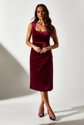 Petite Square Neck Bonded Velvet Pencil Dress Wedding Guest Dresses