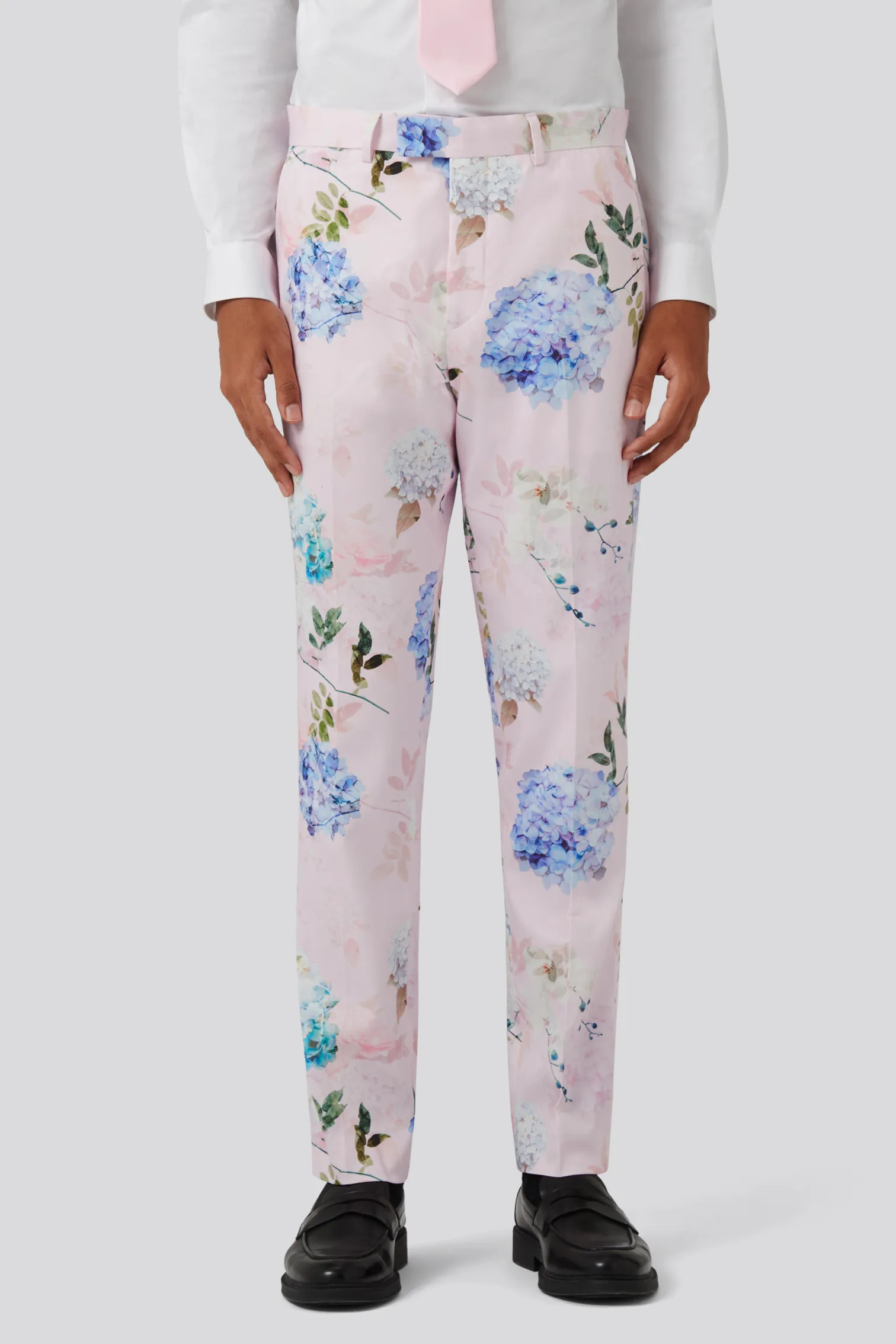 Pickhurst Slim Fit Pink Floral Cotton Trousers