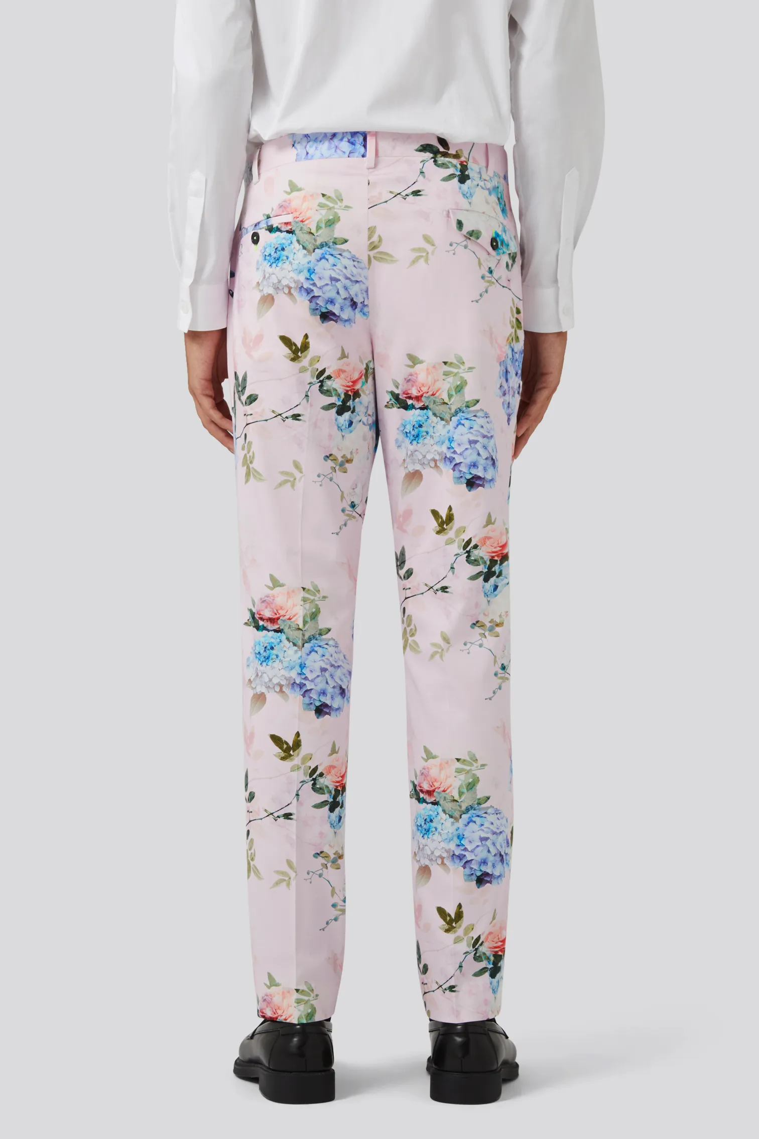 Pickhurst Slim Fit Pink Floral Cotton Trousers