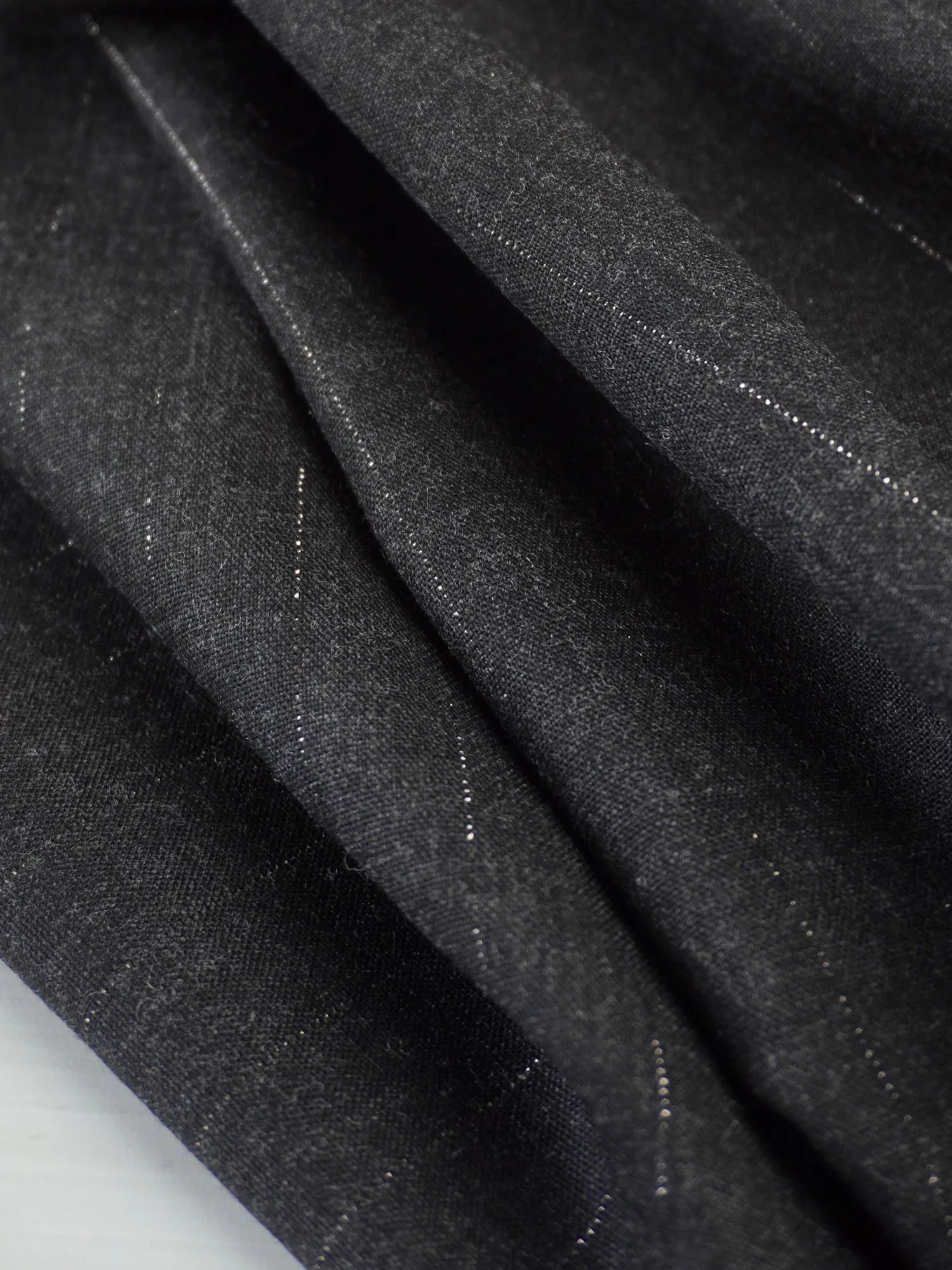 Pinstripe Italian Suiting Deadstock - Charcoal   Metallic