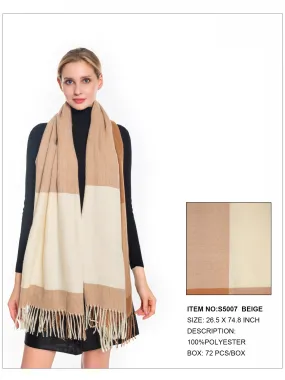 Plaid Print Fringe Trim Scarf-Beige