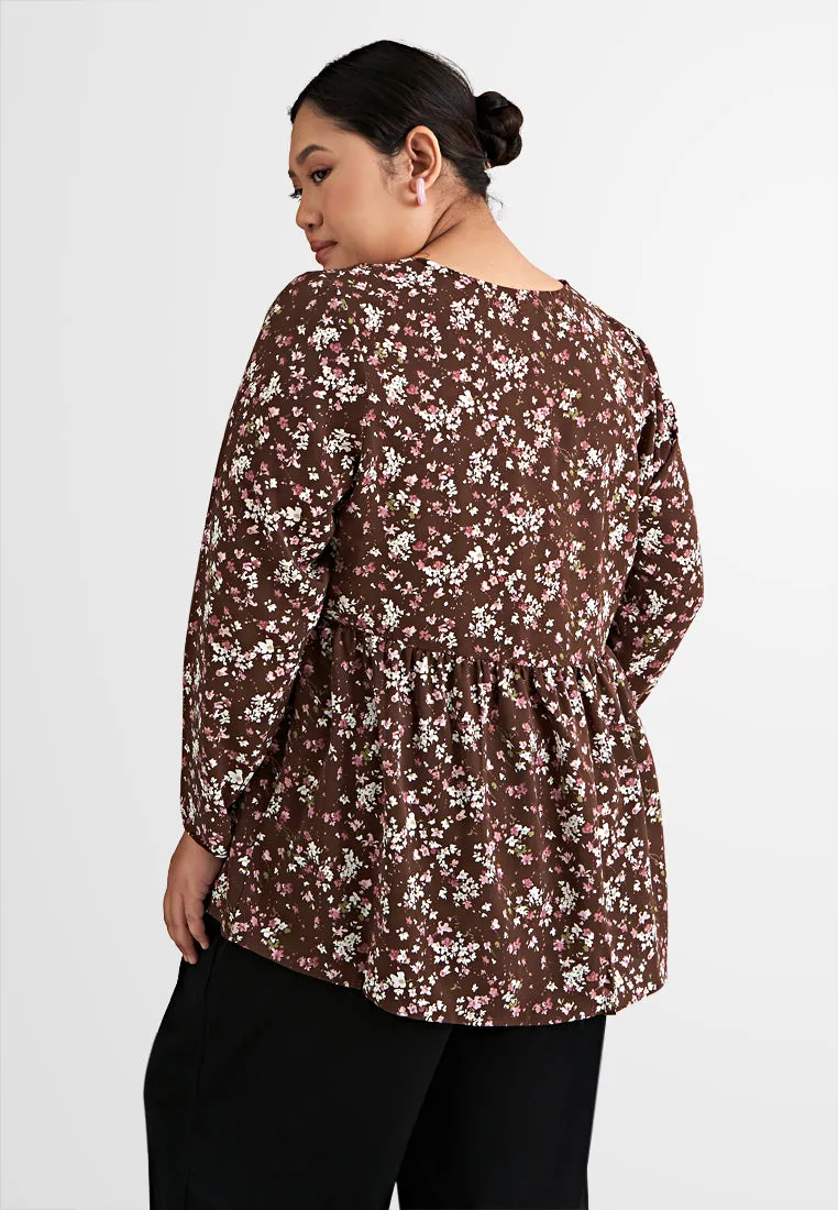 Poppy Printed Long Sleeves Peplum Blouse