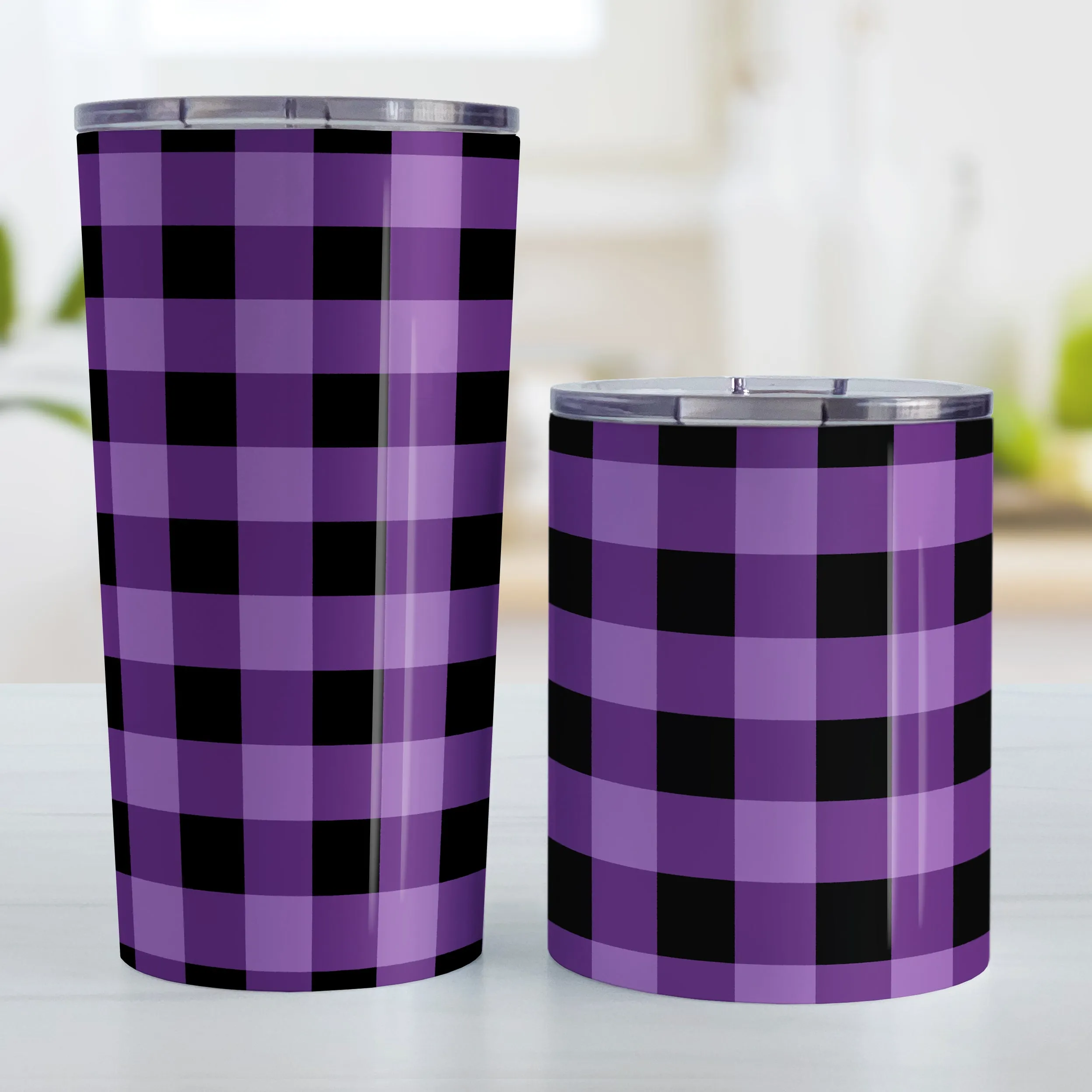 Purple and Black Buffalo Plaid Tumbler Cup