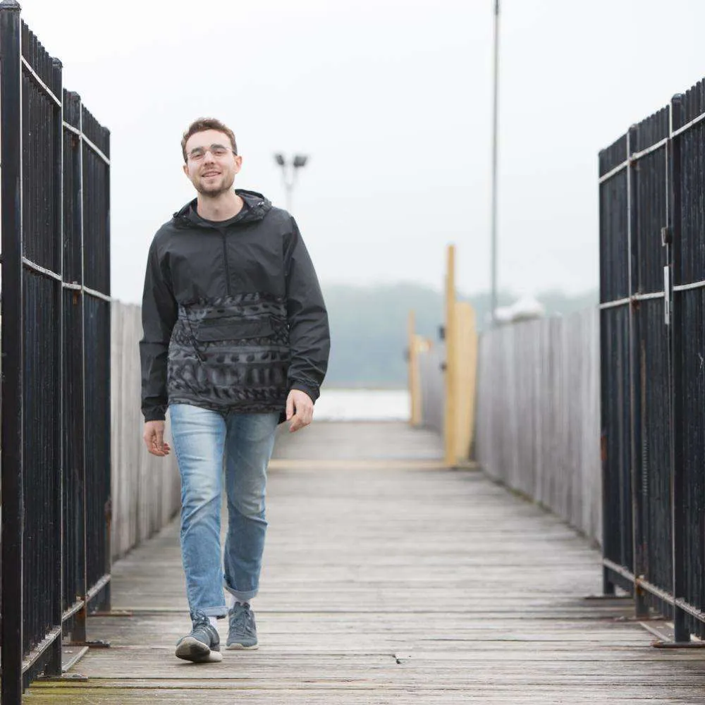 Reflective Unisex Half-Zip Anorak in Black