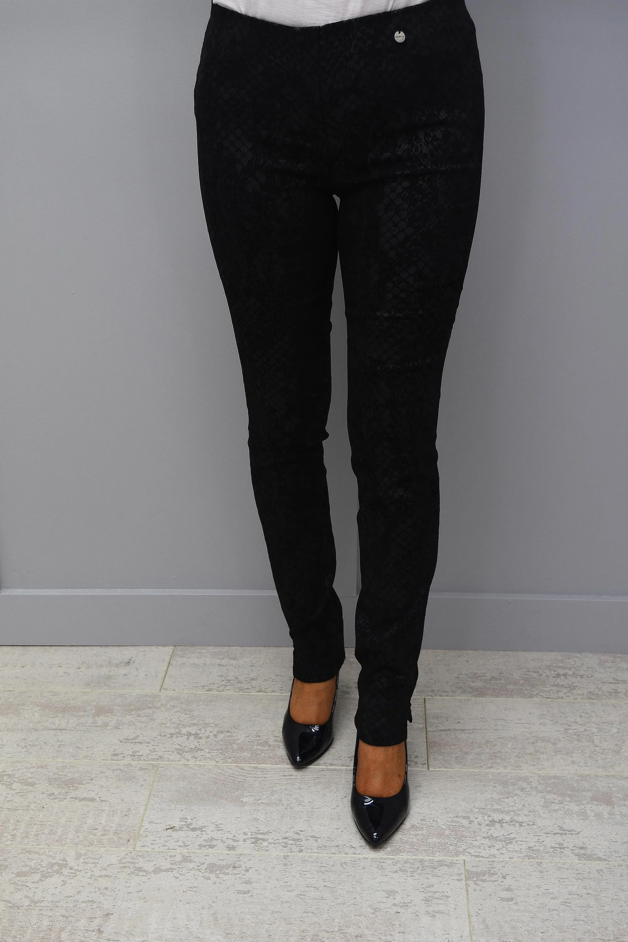 Robell Rose Black Patterned Full Length Trouser Super Slim Fit - 51673 54825