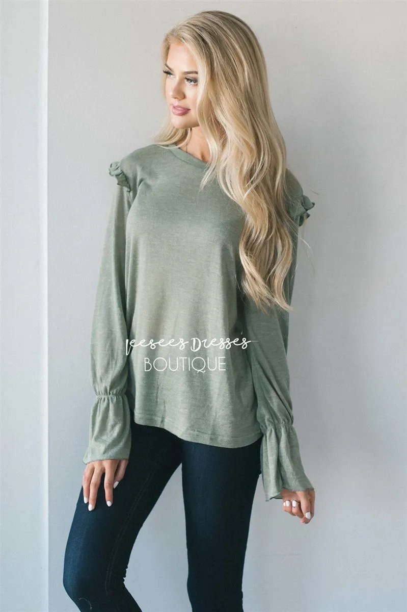 Ruffle Shoulder Peplum Sleeve Top