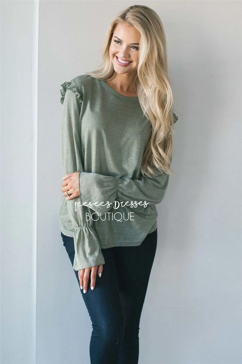 Ruffle Shoulder Peplum Sleeve Top