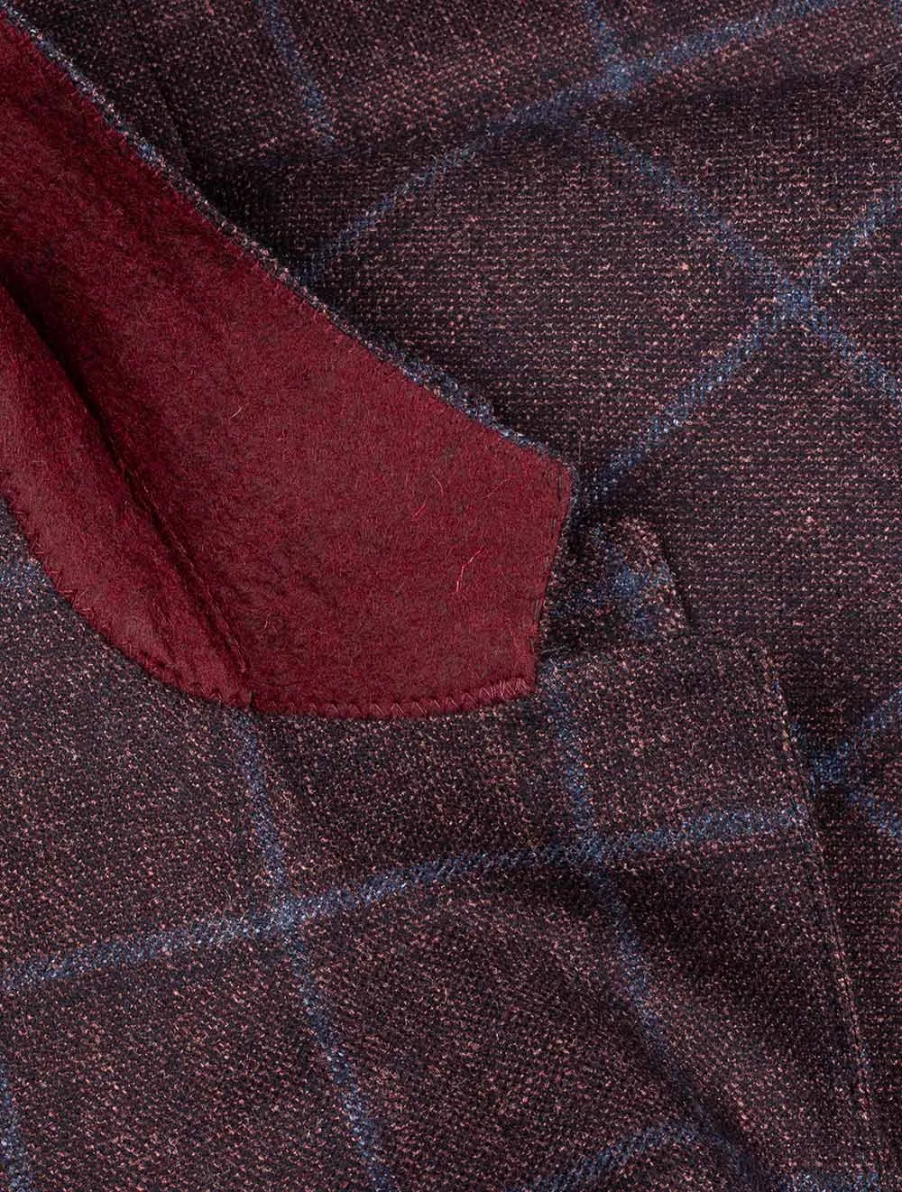 Silk Cashmere Box Check Burgundy Jacket Wine