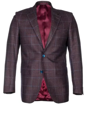 Silk Cashmere Box Check Burgundy Jacket Wine