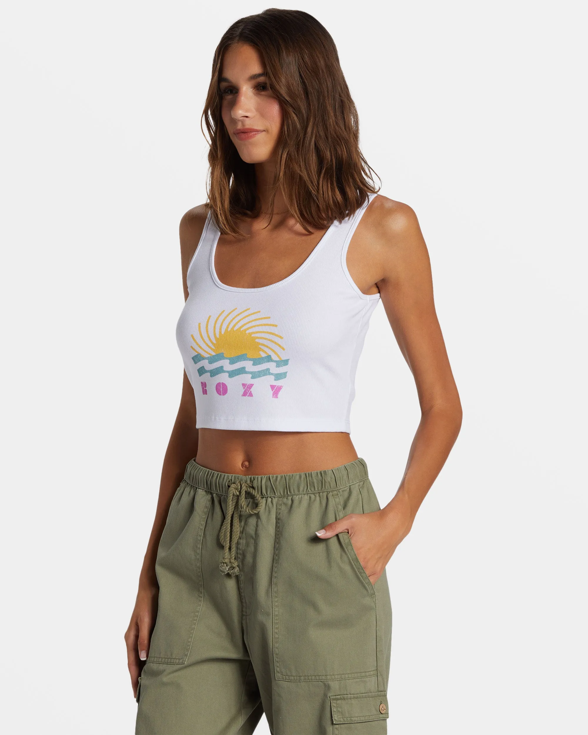 Simple Surf Dive In Cropped Tank Top - Egret