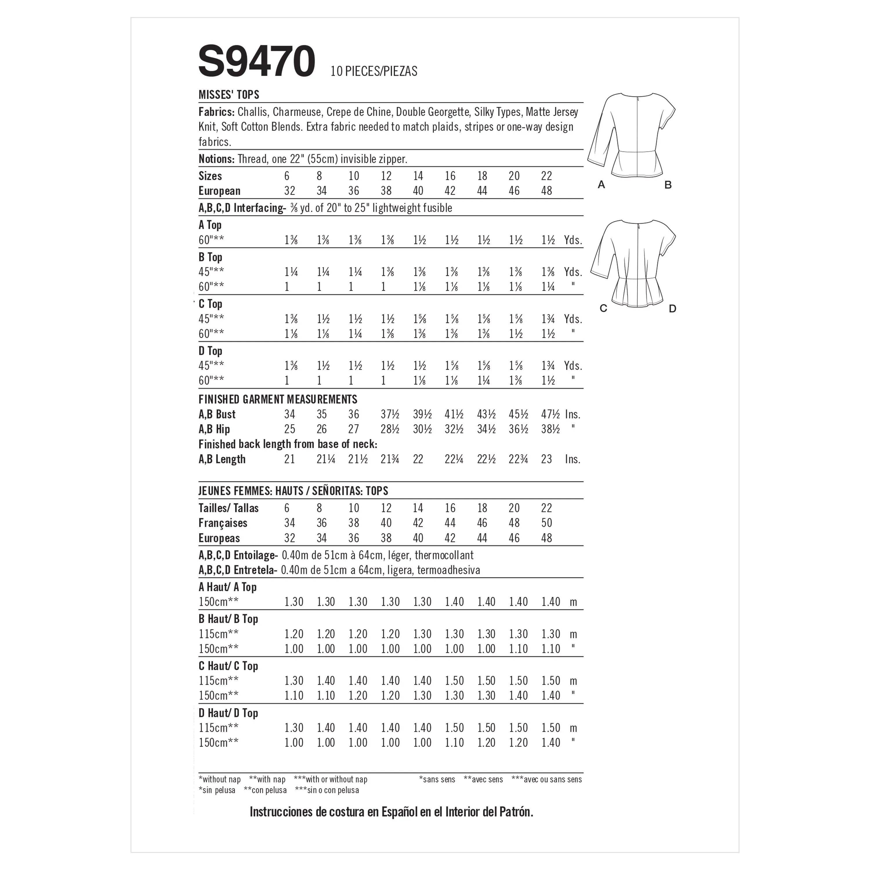 Simplicity S9470 Misses' Tops