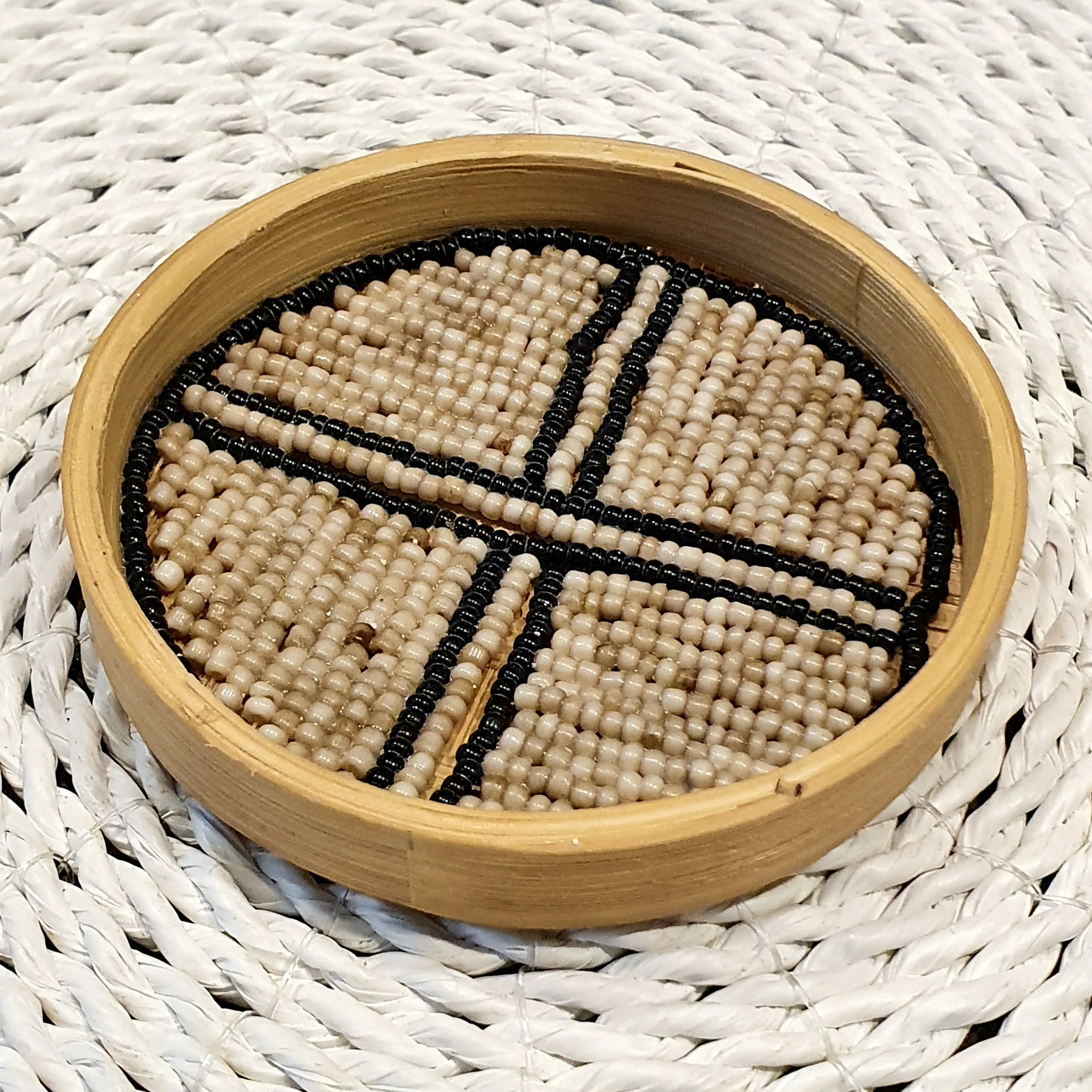 Small Round Bamboo Beaded Coasters (W)