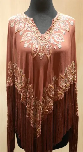 Tanja Pignatelli Silk Fringe Beaded Poncho Tunic