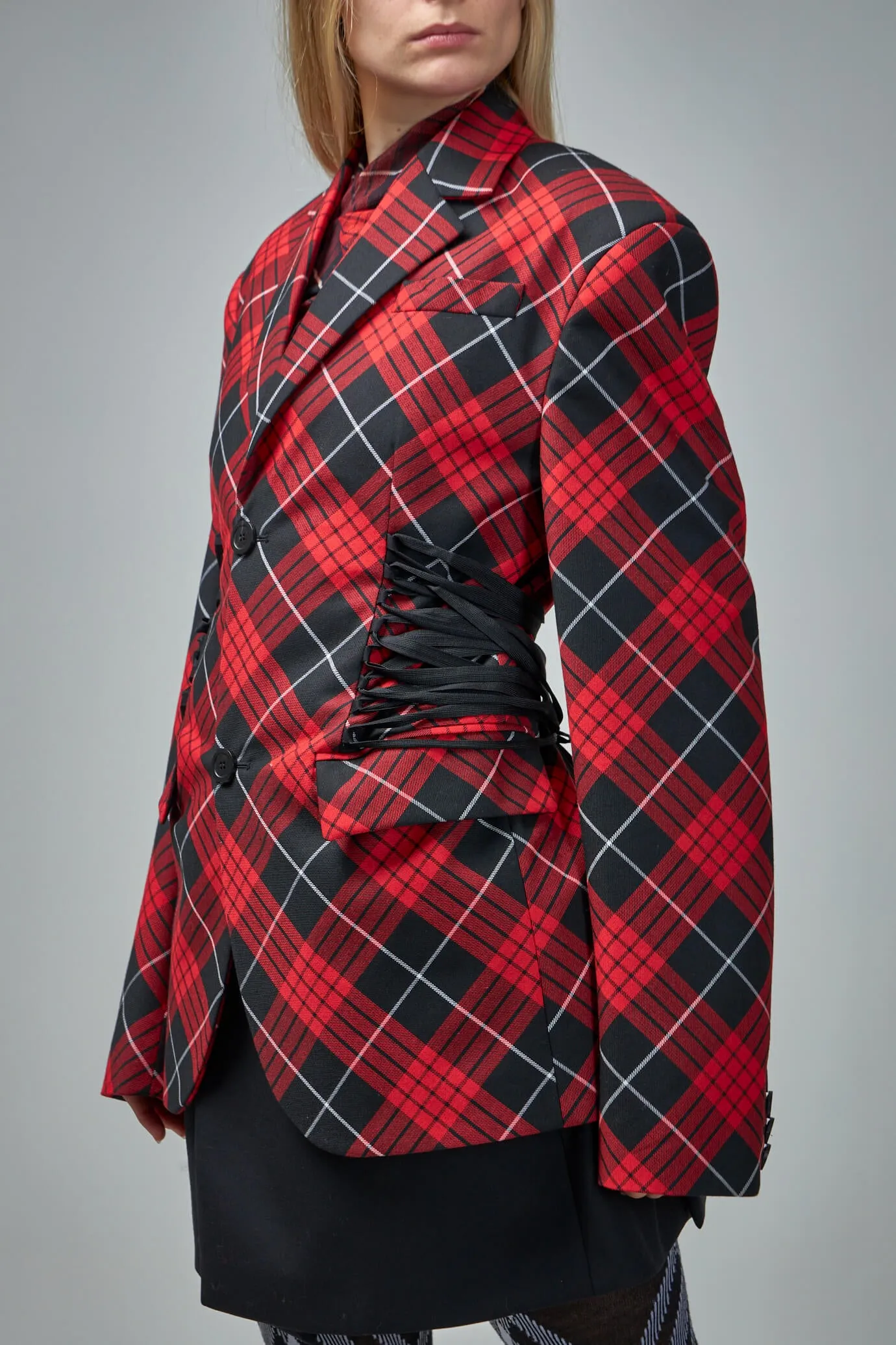 Tartan Tailored Jacket with Lacing Detail