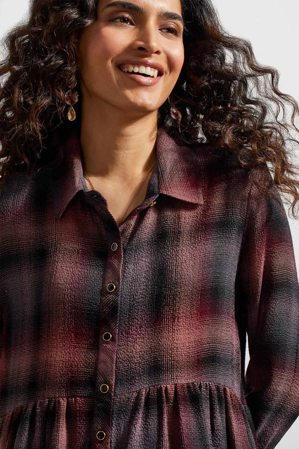 Tribal Plaid Peplum Button-Up