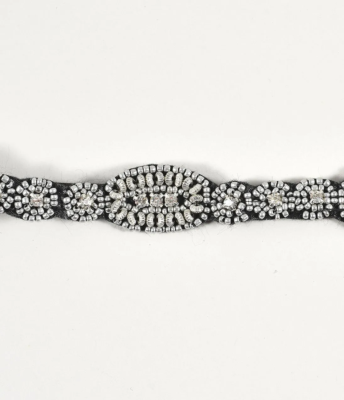 Unique Vintage Silver Beaded & Rhinestone Deco Flapper Headband