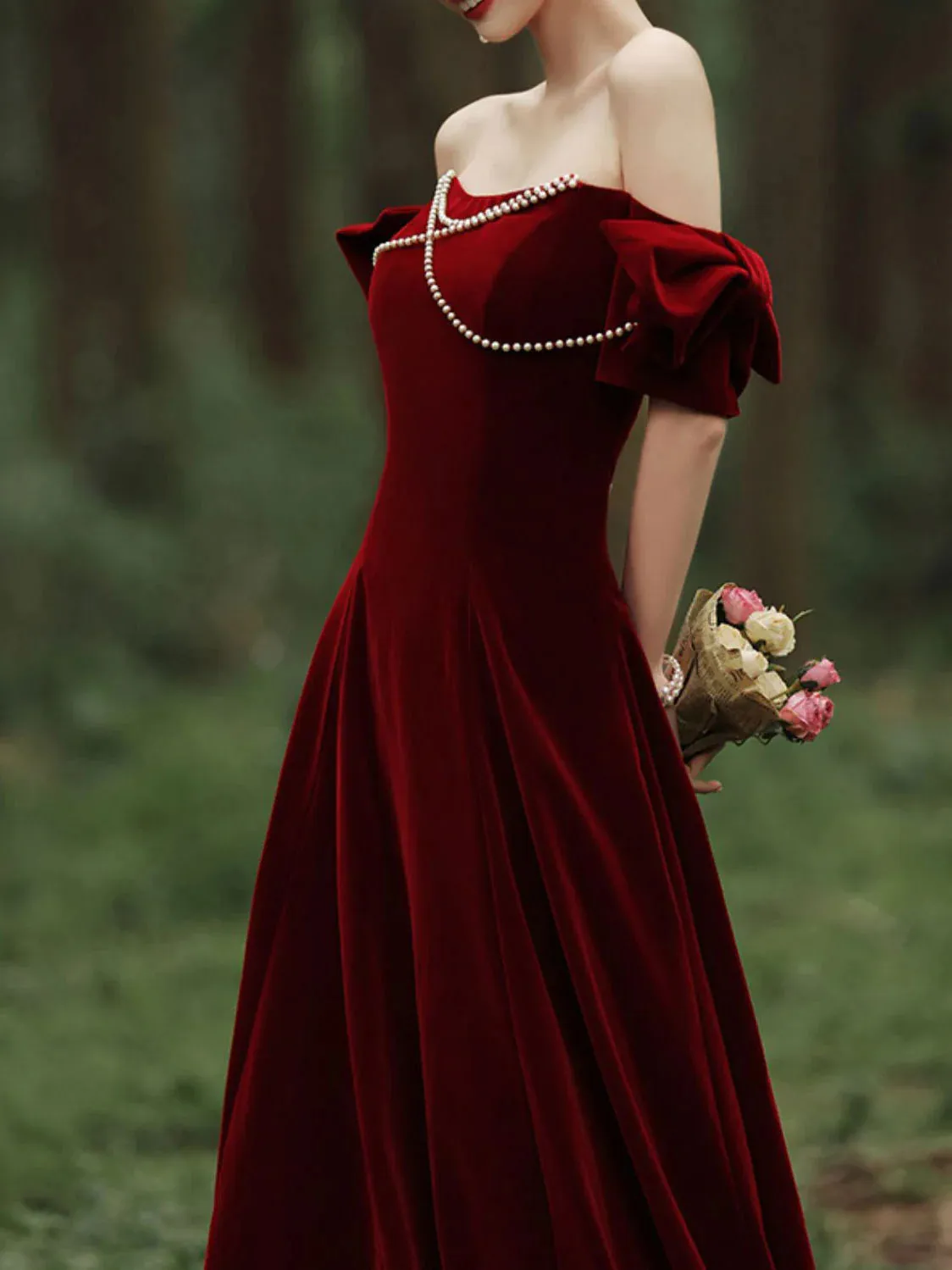 Velvet A Line Burgundy Long Prom Dress Burgundy Formal Evening Dresses