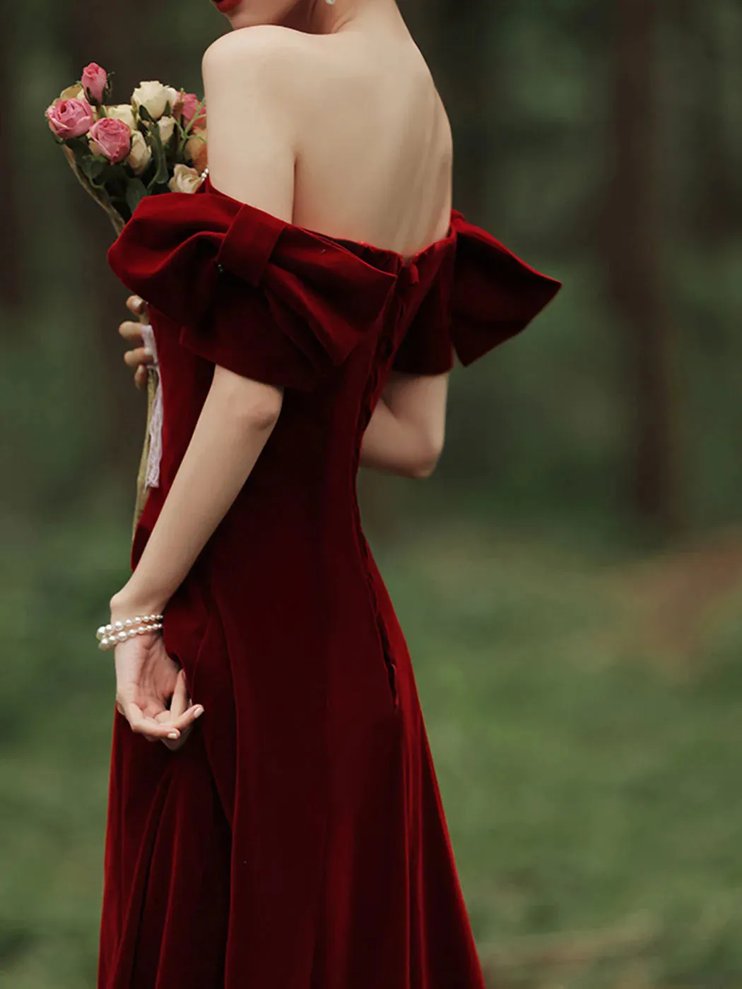 Velvet A Line Burgundy Long Prom Dress Burgundy Formal Evening Dresses