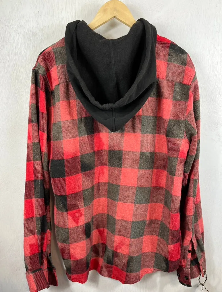 Vintage Red and Black Faded Flannel Hoodie Size XL