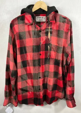 Vintage Red and Black Faded Flannel Hoodie Size XL