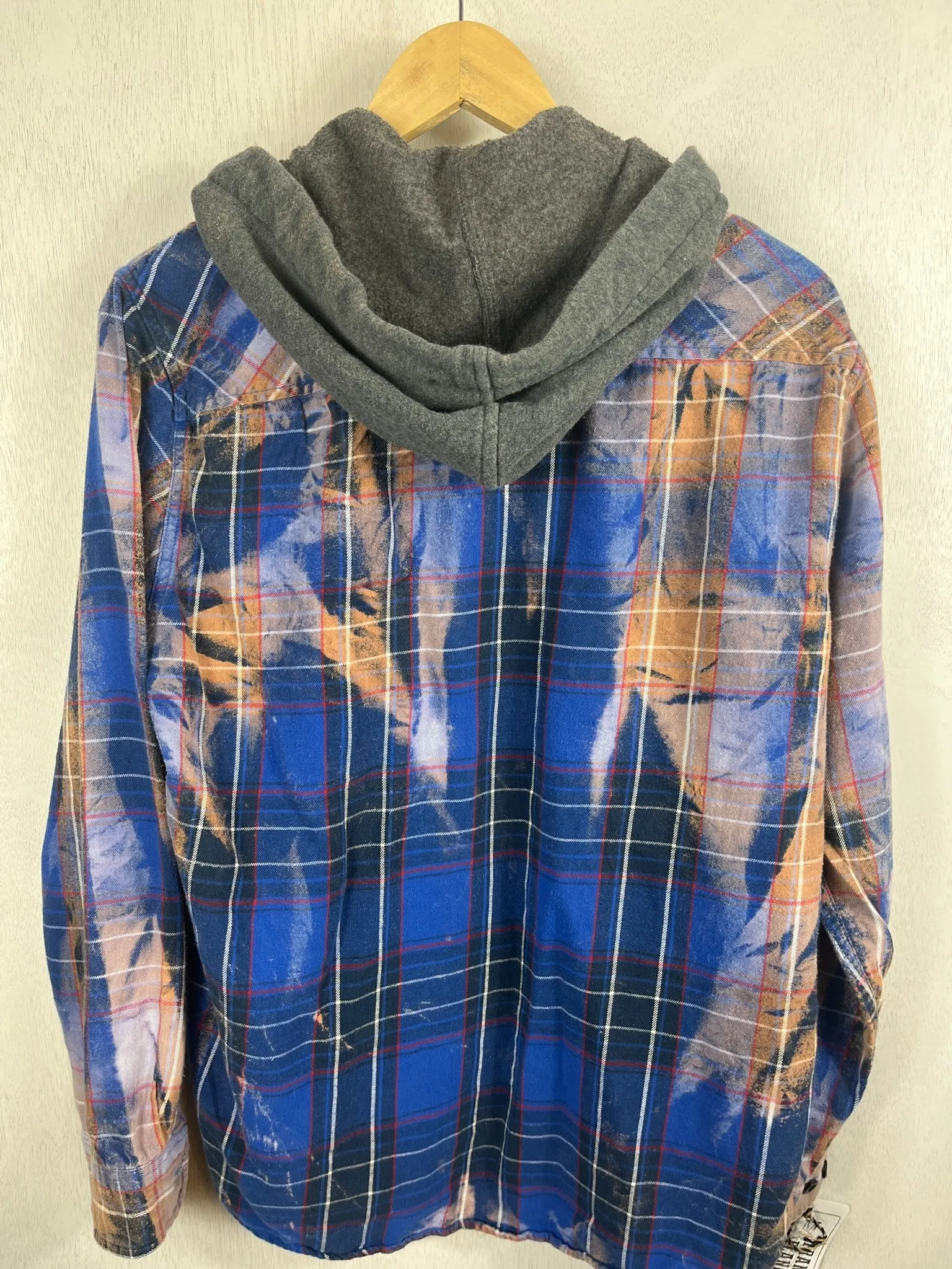 Vintage Royal blue, Rust, Pink and Grey Flannel Hoodie Size Medium