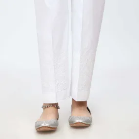 White Embroidered Cambric Slim Fit Trouser PW3674