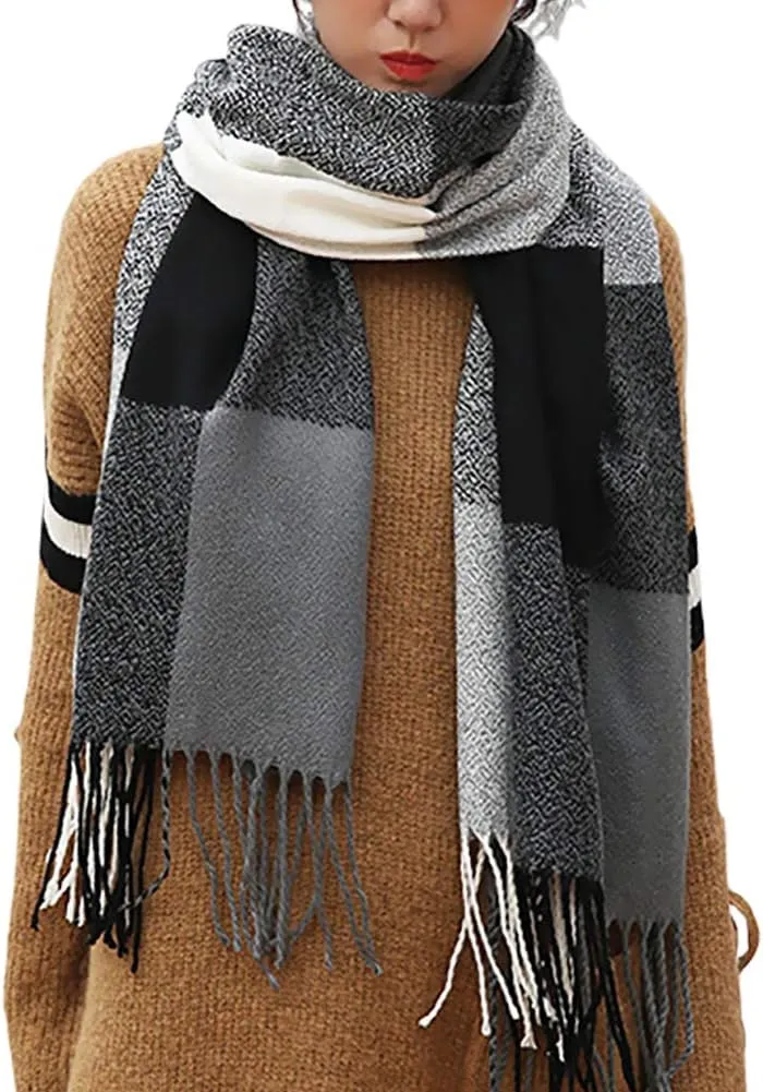 Women's Long Plaid Blanket Chunky Oversized Winter Fall Warm Scarf