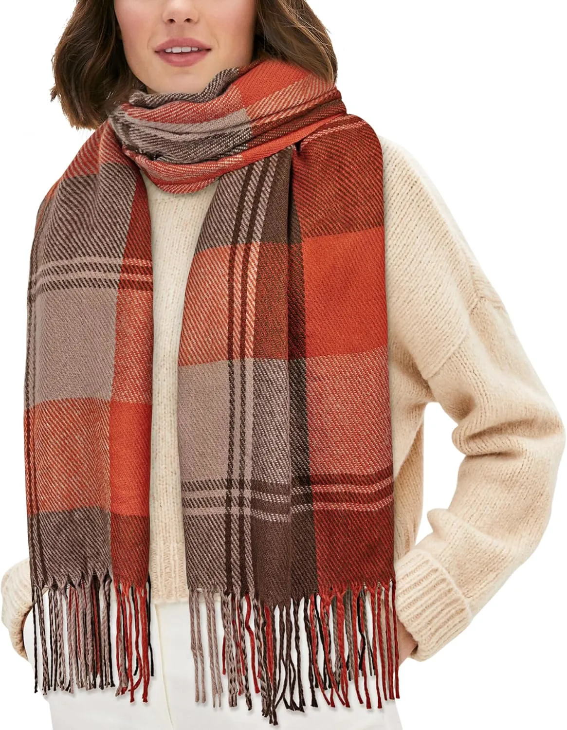 Women's Long Plaid Blanket Chunky Oversized Winter Fall Warm Scarf