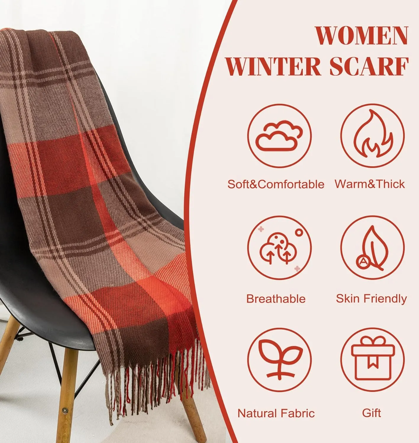 Women's Long Plaid Blanket Chunky Oversized Winter Fall Warm Scarf