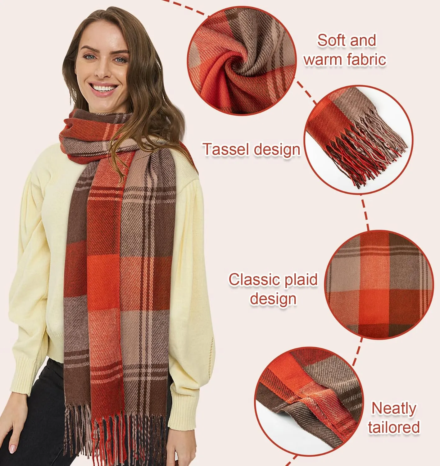 Women's Long Plaid Blanket Chunky Oversized Winter Fall Warm Scarf