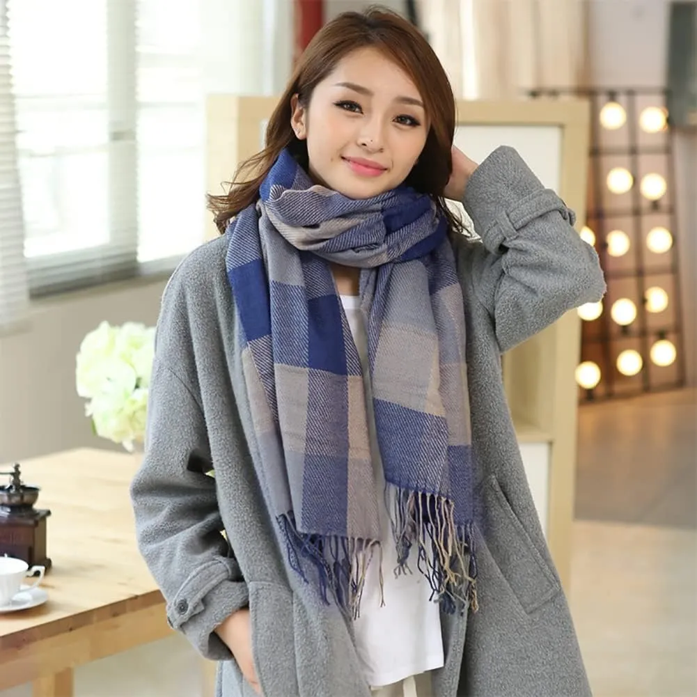 Women's Long Plaid Blanket Chunky Oversized Winter Fall Warm Scarf