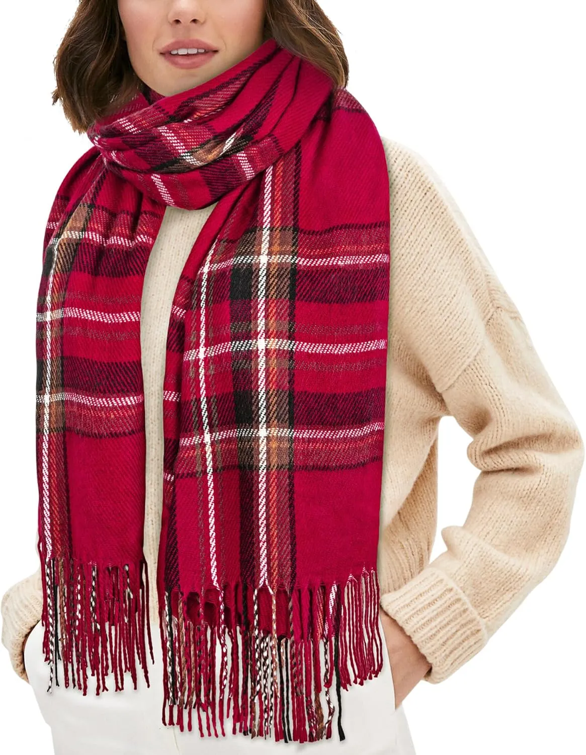 Women's Long Plaid Blanket Chunky Oversized Winter Fall Warm Scarf