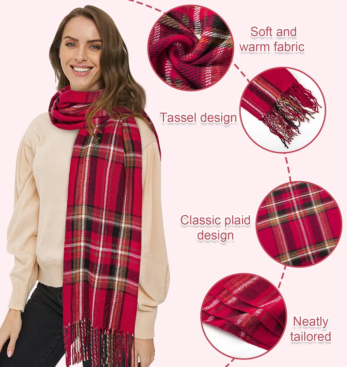 Women's Long Plaid Blanket Chunky Oversized Winter Fall Warm Scarf